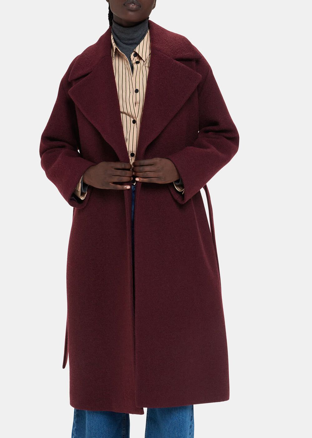 Whistles Lorna Wrap Wool Coat Burgundy | US-17602UPLI