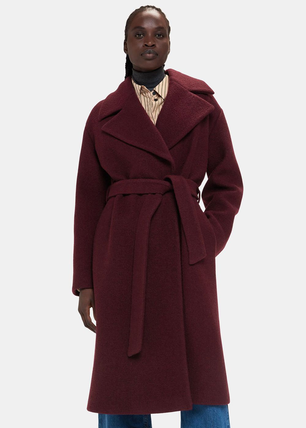 Whistles Lorna Wrap Wool Coat Burgundy | US-17602UPLI