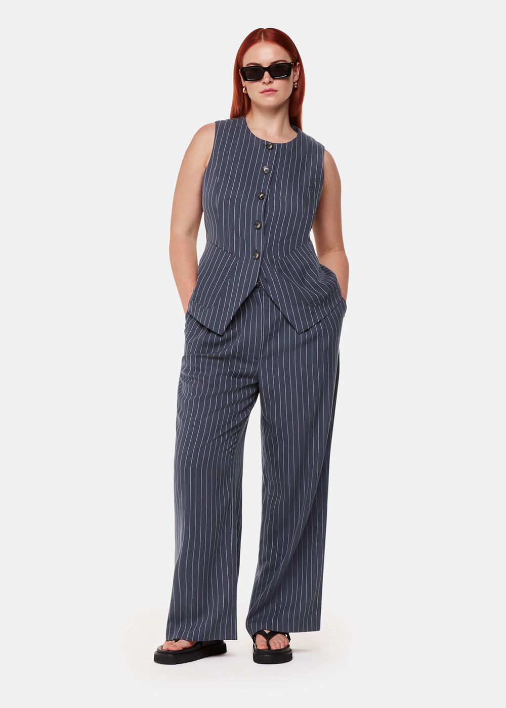 Whistles Lottie Pinstripe Pants Navy / Multicolor | US-38642BOHV