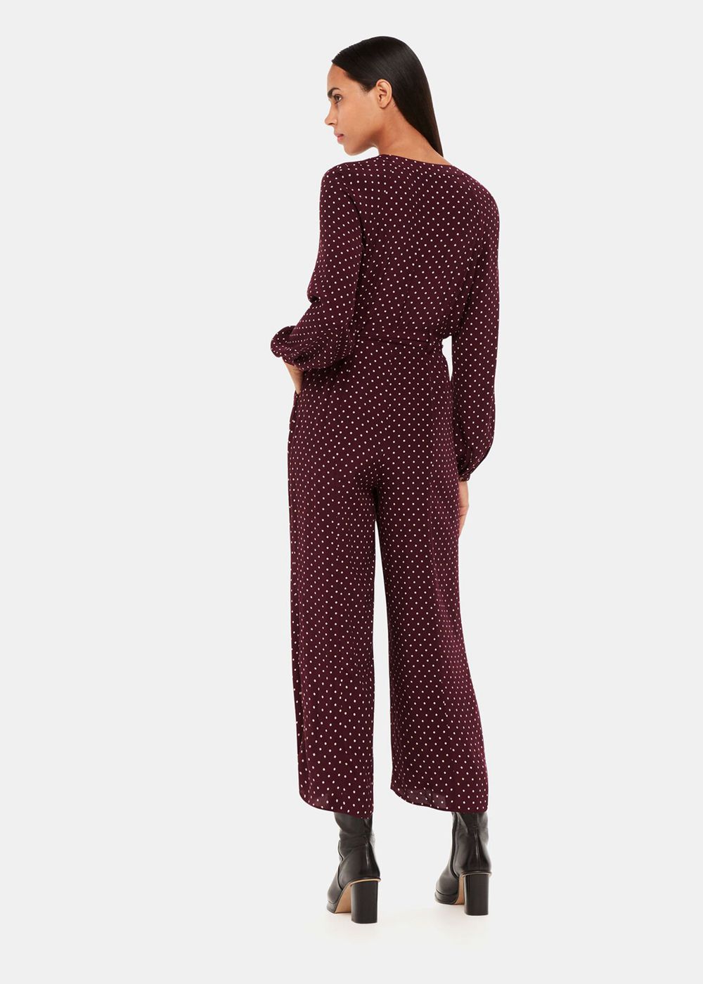 Whistles Lottie Spot Print Jumpsuit Burgundy / Multicolor | US-76814CVEG