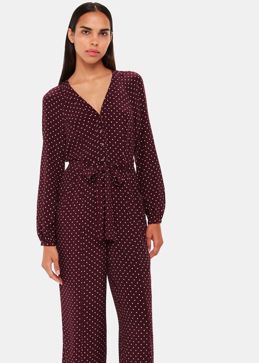 Whistles Lottie Spot Print Jumpsuit Burgundy / Multicolor | US-76814CVEG