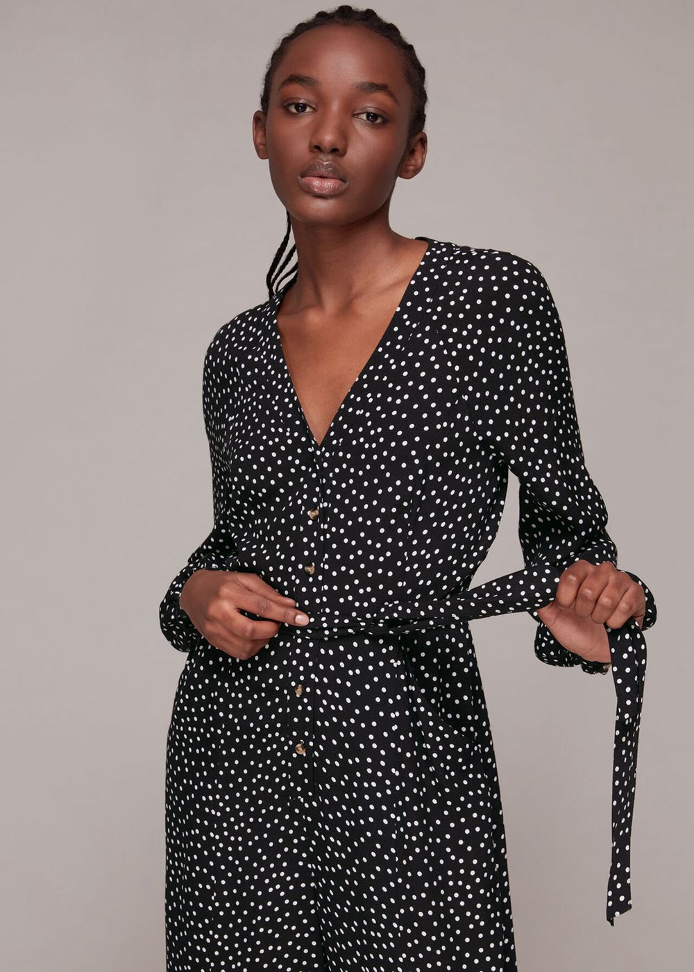 Whistles Lottie Spot Printed Jumpsuit Black White | US-48263AFUQ