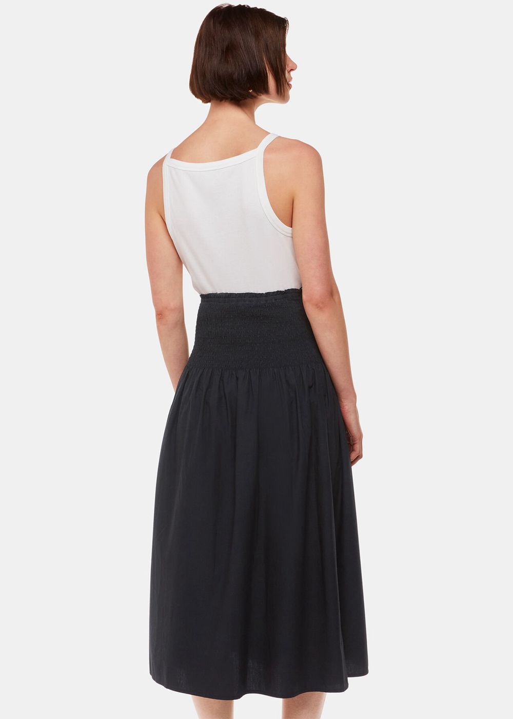 Whistles Louisa Smocked Midi Skirts Black | US-90512FBKN