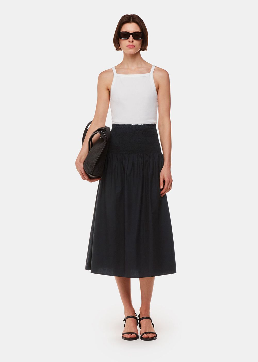 Whistles Louisa Smocked Midi Skirts Black | US-90512FBKN