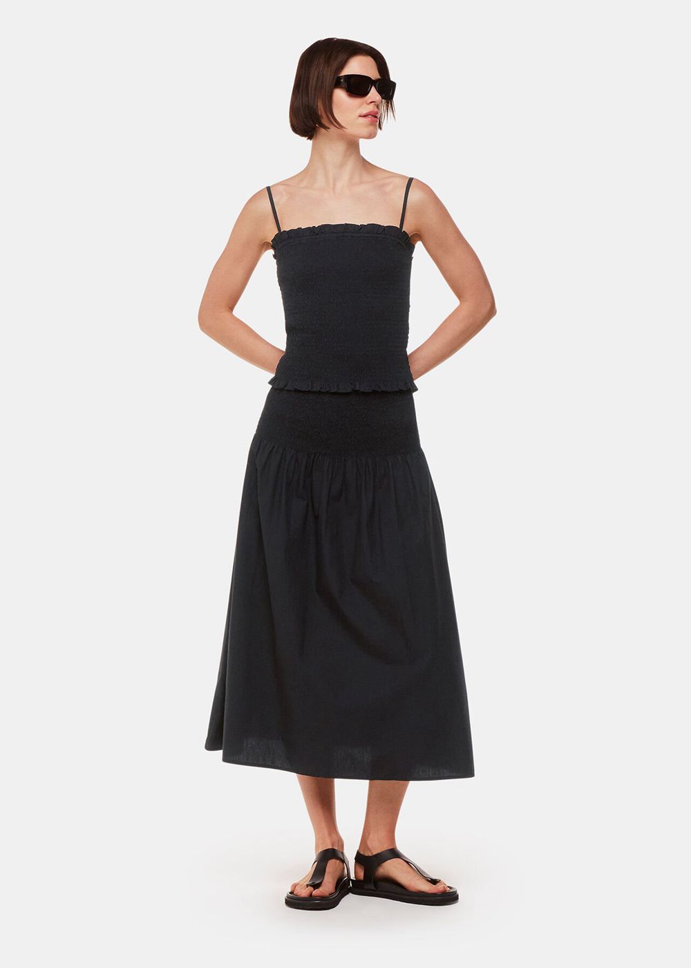 Whistles Louisa Smocked Midi Skirts Black | US-90512FBKN