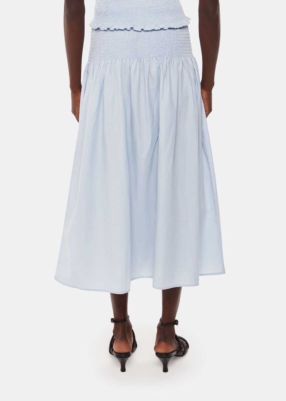 Whistles Louisa Smocked Midi Skirts Blue | US-93785MWIV