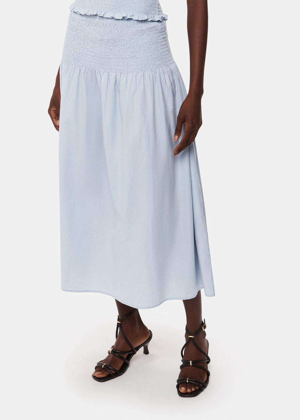 Whistles Louisa Smocked Midi Skirts Blue | US-93785MWIV