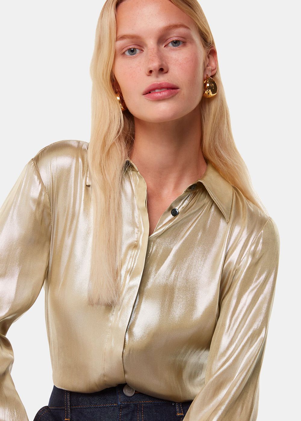 Whistles Lucie Metallic Shirts Gold | US-34579CVFX