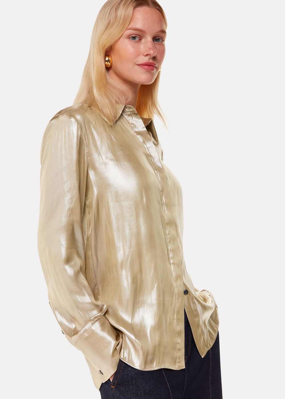 Whistles Lucie Metallic Shirts Gold | US-34579CVFX