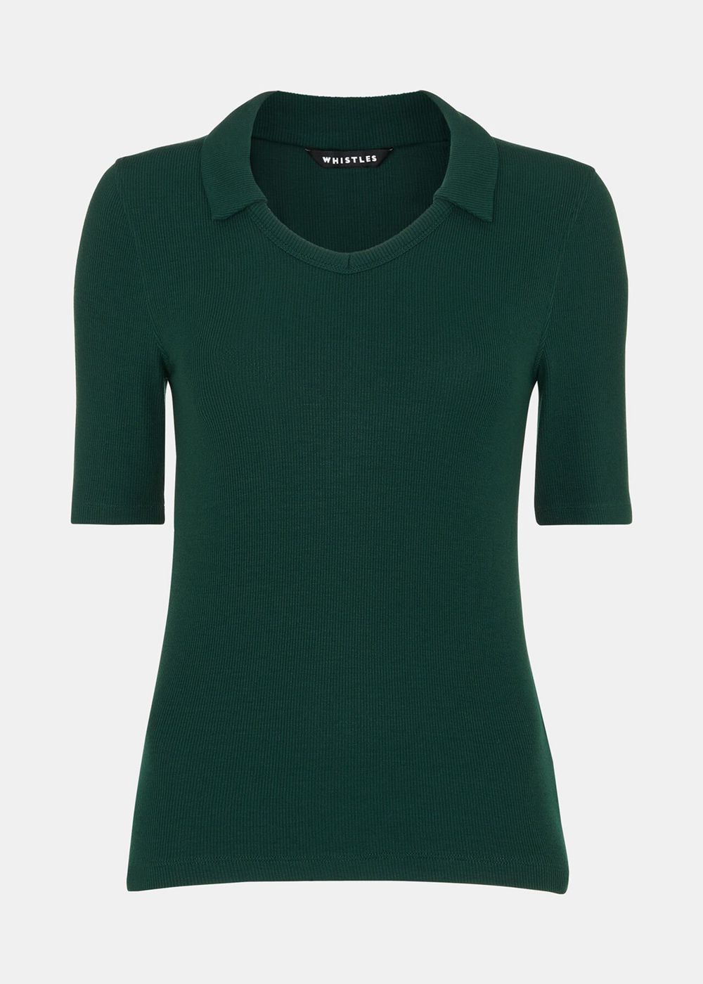 Whistles Lucie Ribbed Collar Polo Shirt Dark Green | US-78096IDCM