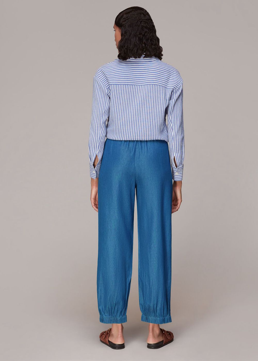 Whistles Lucy Chambray Barrel Pants Blue | US-24706WKIQ