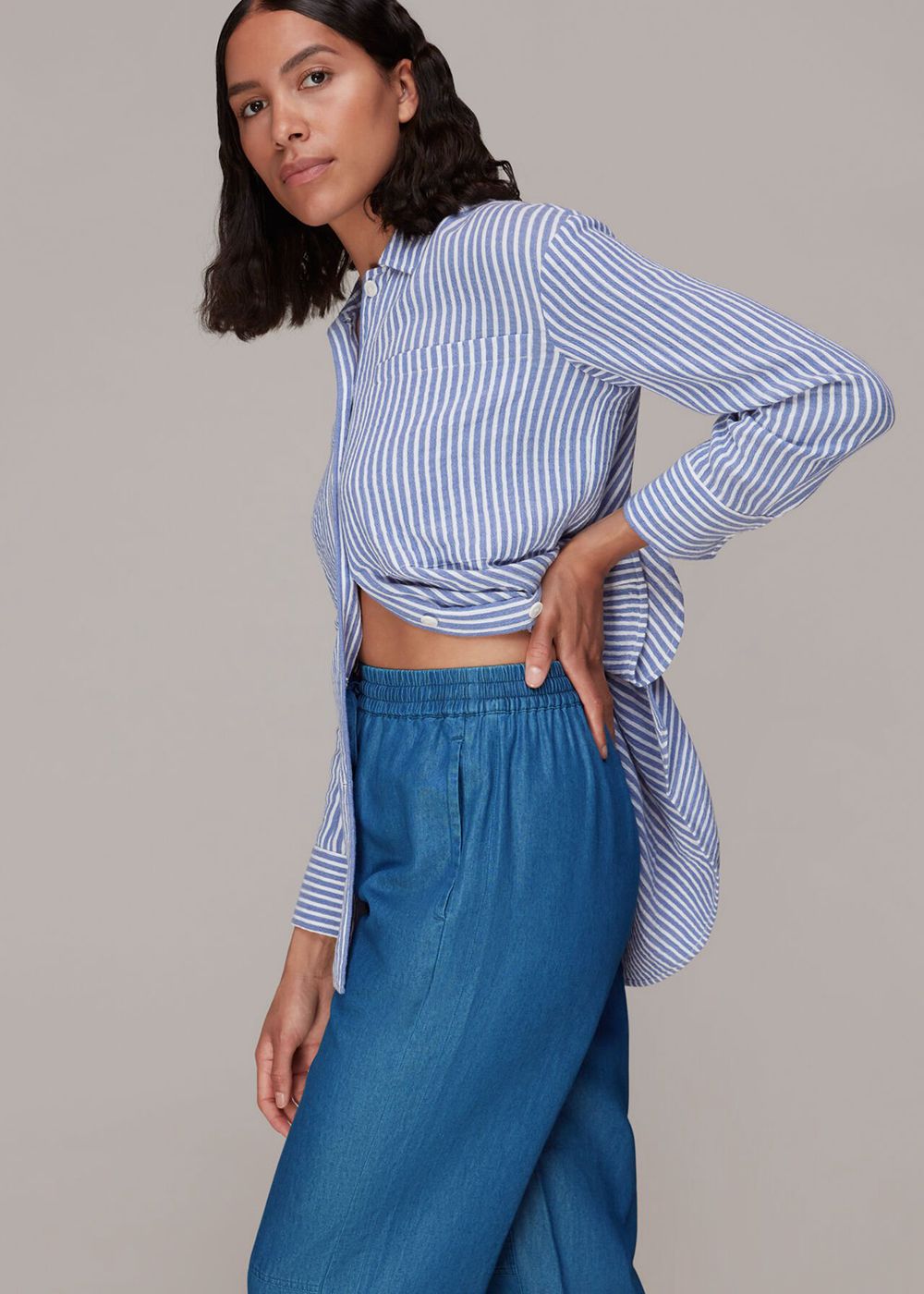 Whistles Lucy Chambray Barrel Pants Blue | US-24706WKIQ