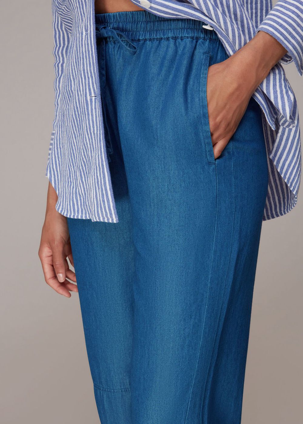 Whistles Lucy Chambray Barrel Pants Blue | US-24706WKIQ