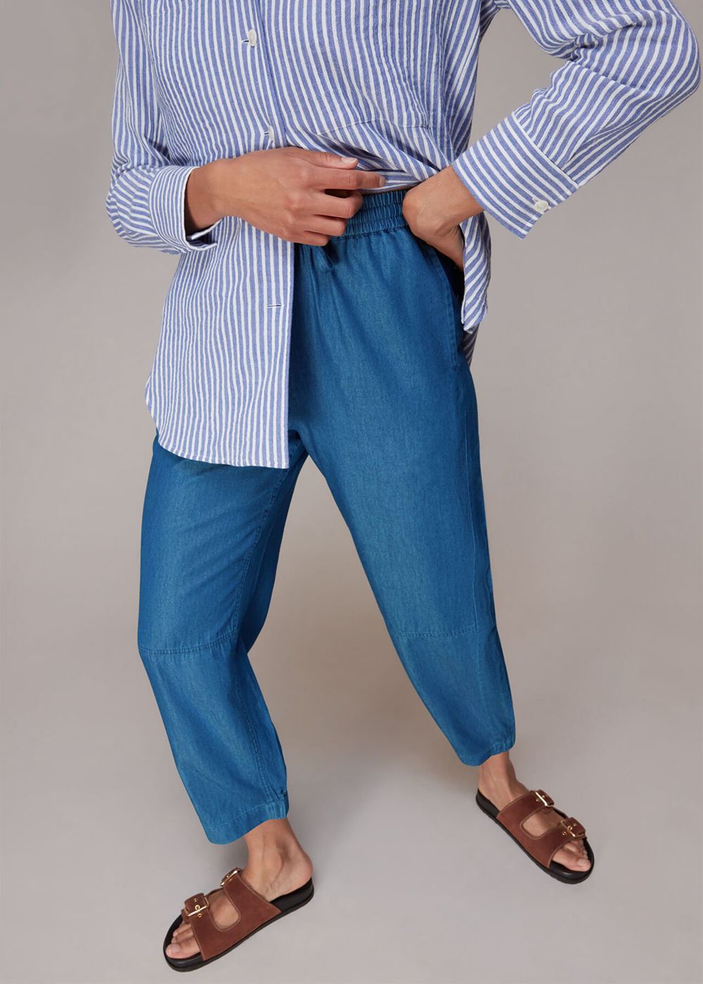 Whistles Lucy Chambray Barrel Pants Blue | US-24706WKIQ