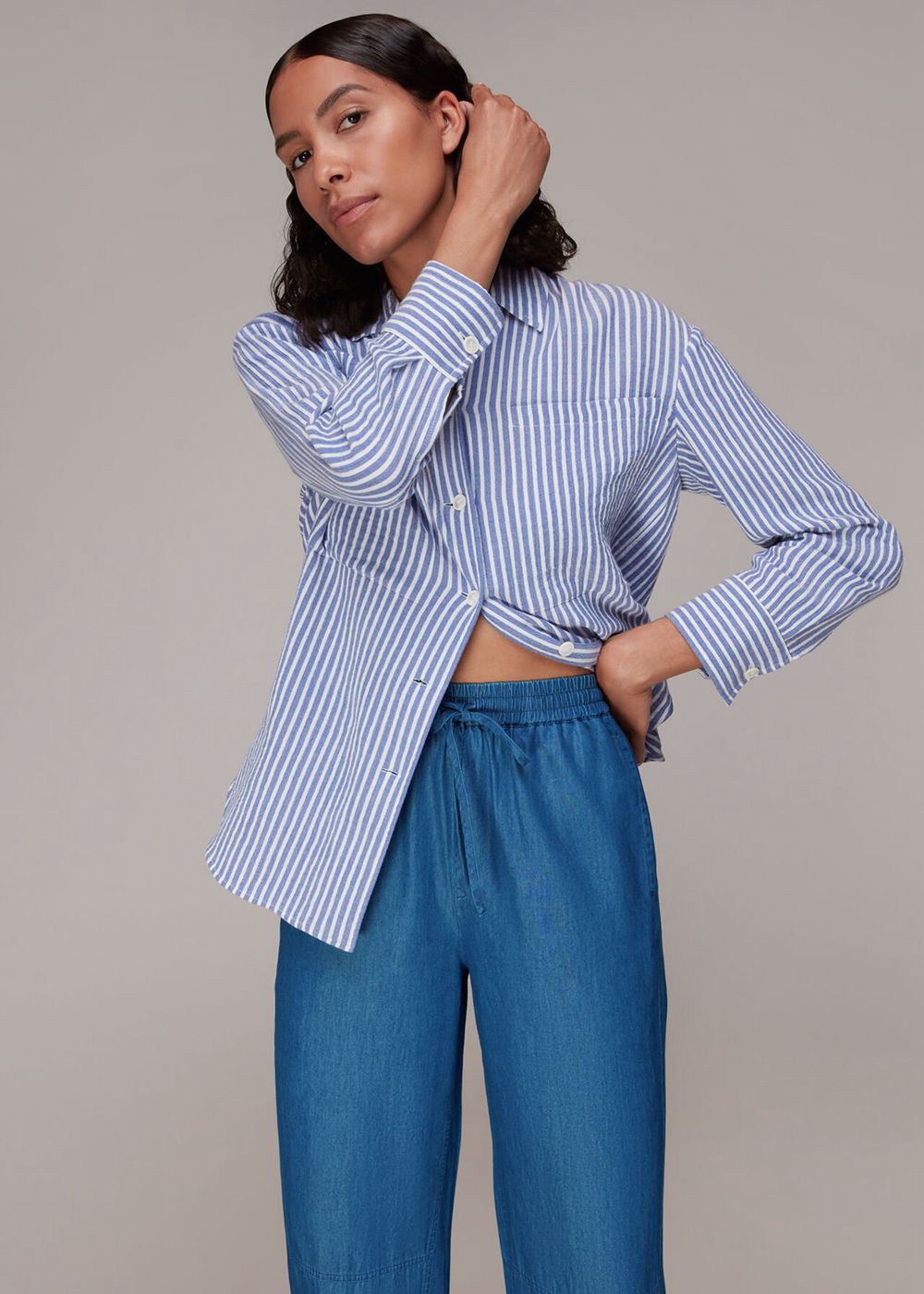 Whistles Lucy Chambray Barrel Pants Blue | US-24706WKIQ