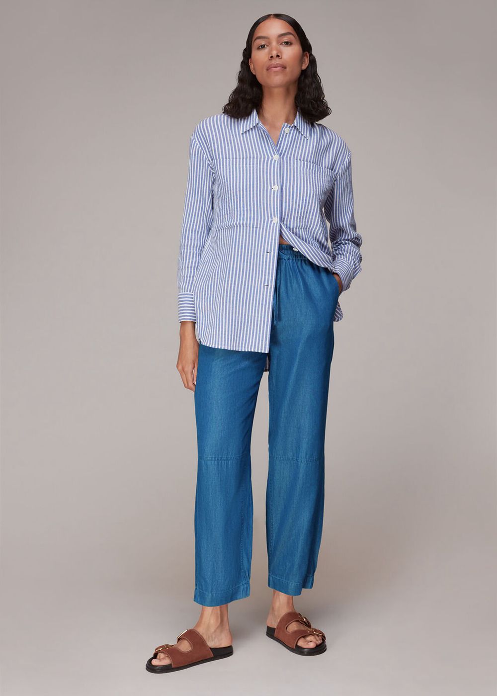 Whistles Lucy Chambray Barrel Pants Blue | US-24706WKIQ