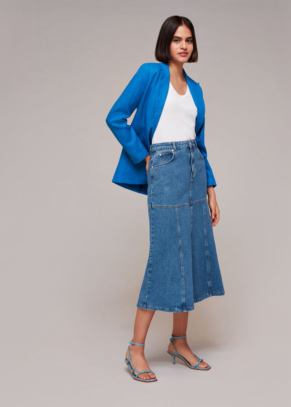 Whistles Lucy Linen Blazer Blue | US-14356LTFQ