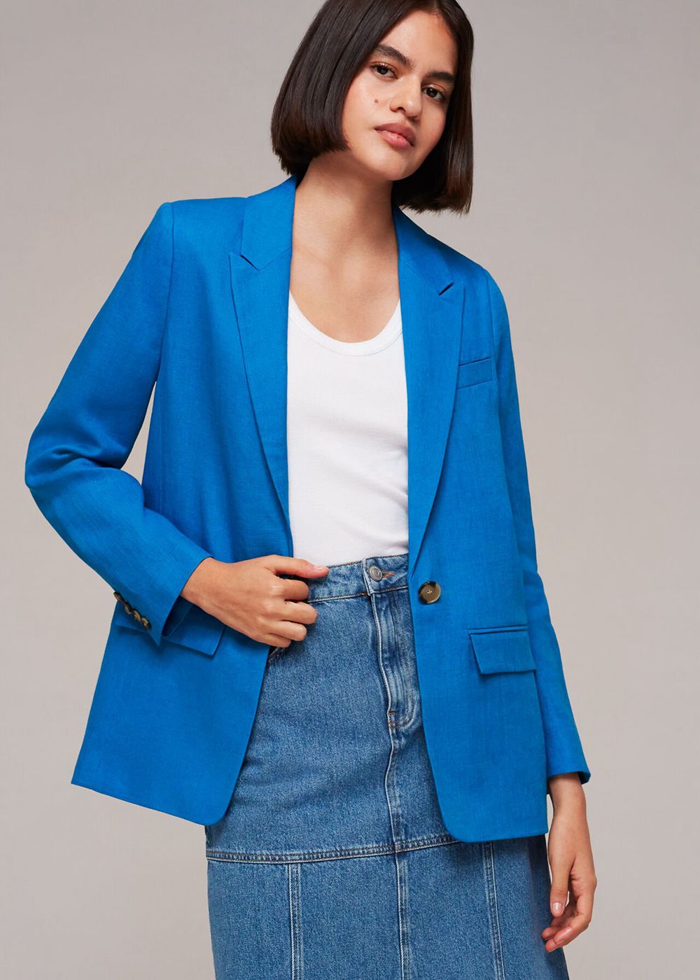 Whistles Lucy Linen Blazer Blue | US-14356LTFQ