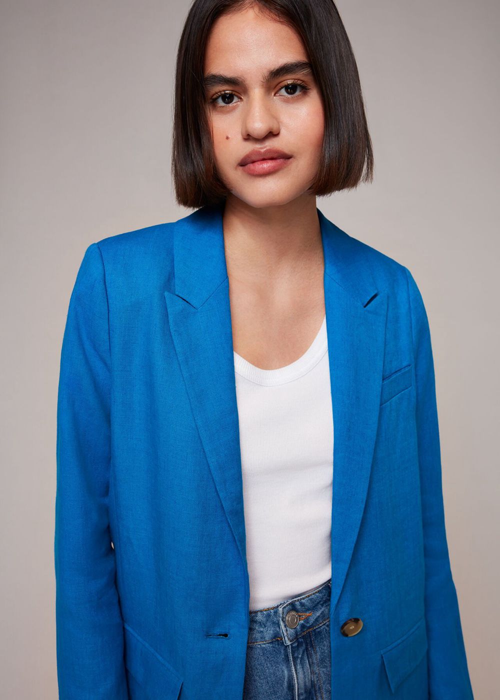 Whistles Lucy Linen Blazer Blue | US-14356LTFQ