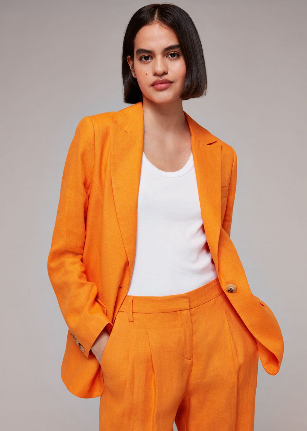 Whistles Lucy Linen Blazer Orange | US-09843OEQK