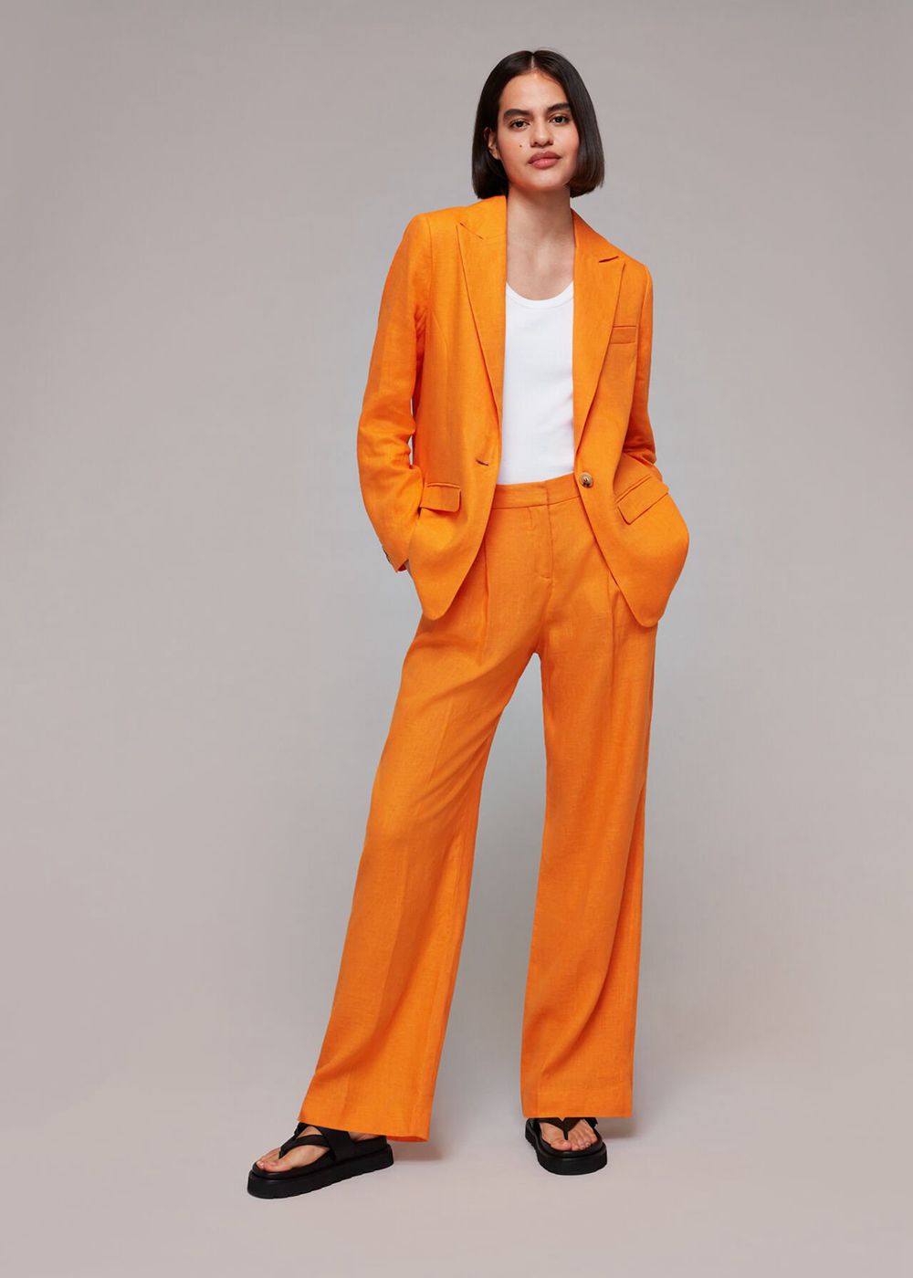 Whistles Lucy Linen Blazer Orange | US-09843OEQK