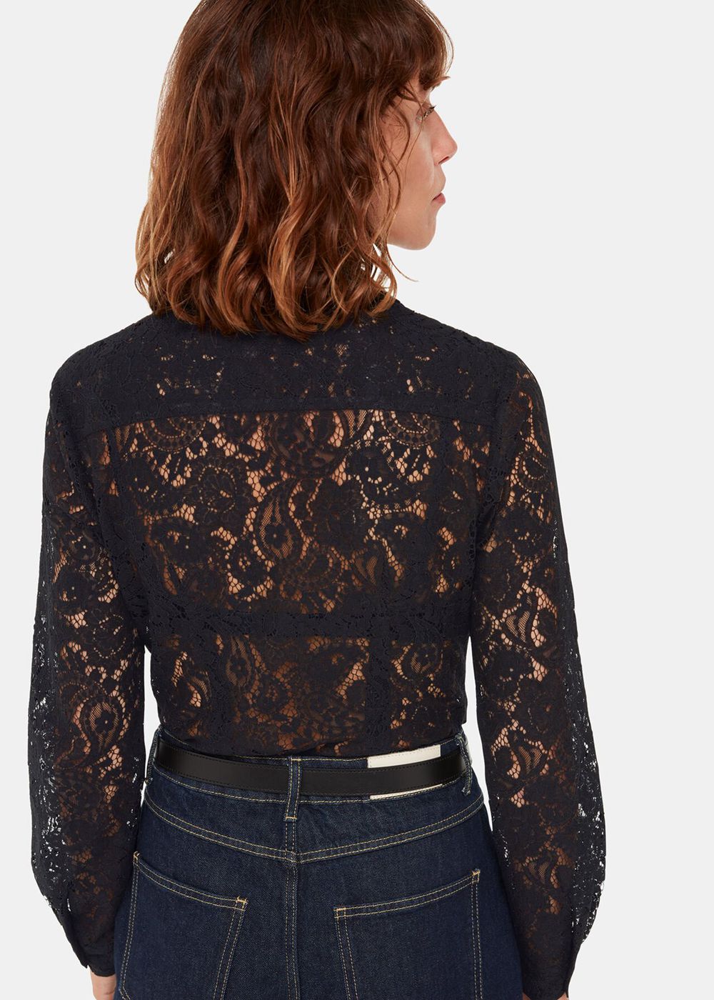 Whistles Lucy Seam Detail Lace Shirts Black | US-45081FHGR