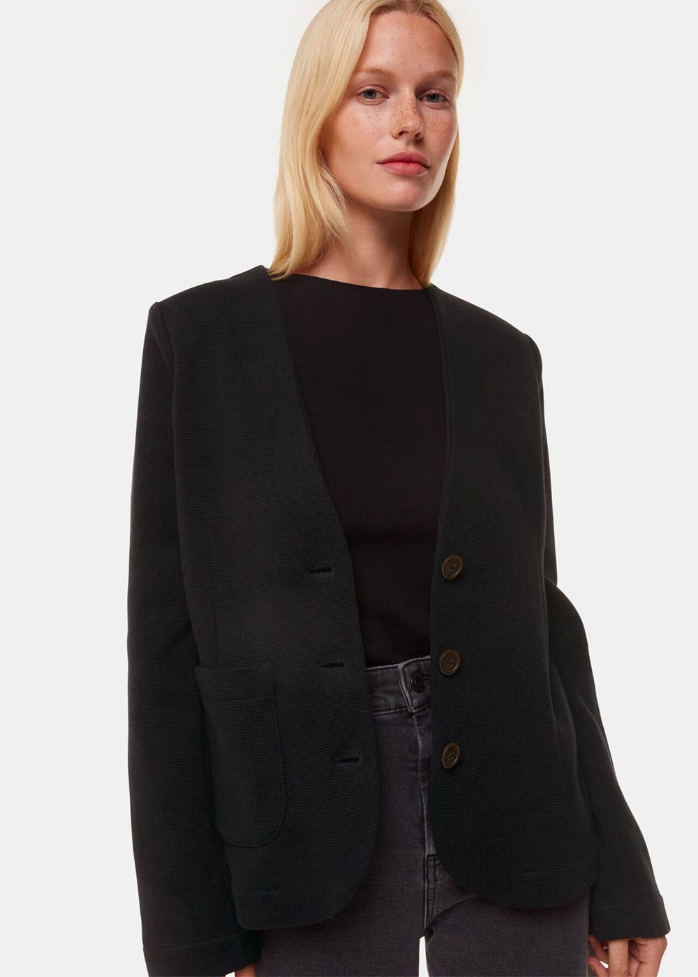 Whistles Lucy V Neck Jersey Jacket Black | US-68024ZXKY