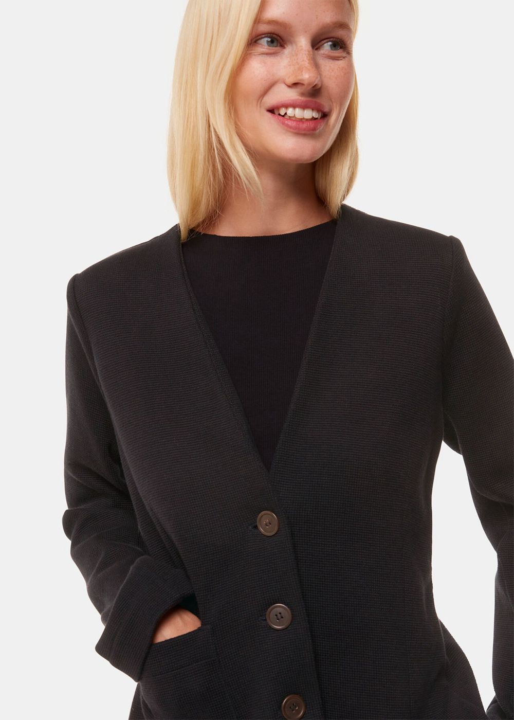 Whistles Lucy V Neck Jersey Jacket Black | US-68024ZXKY