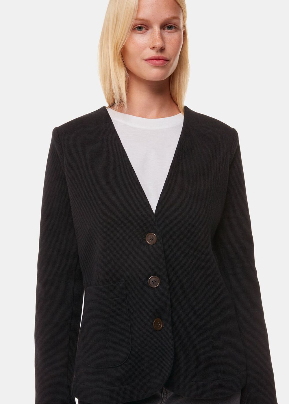 Whistles Lucy V Neck Jersey Jacket Black | US-68024ZXKY