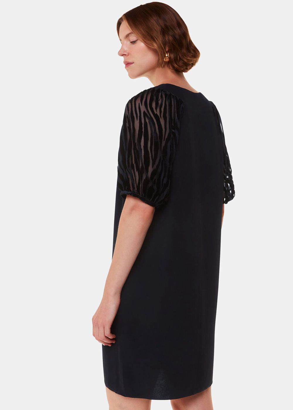 Whistles Lucy Zebra Velvet Sleeve Dress Black | US-75160LAOY