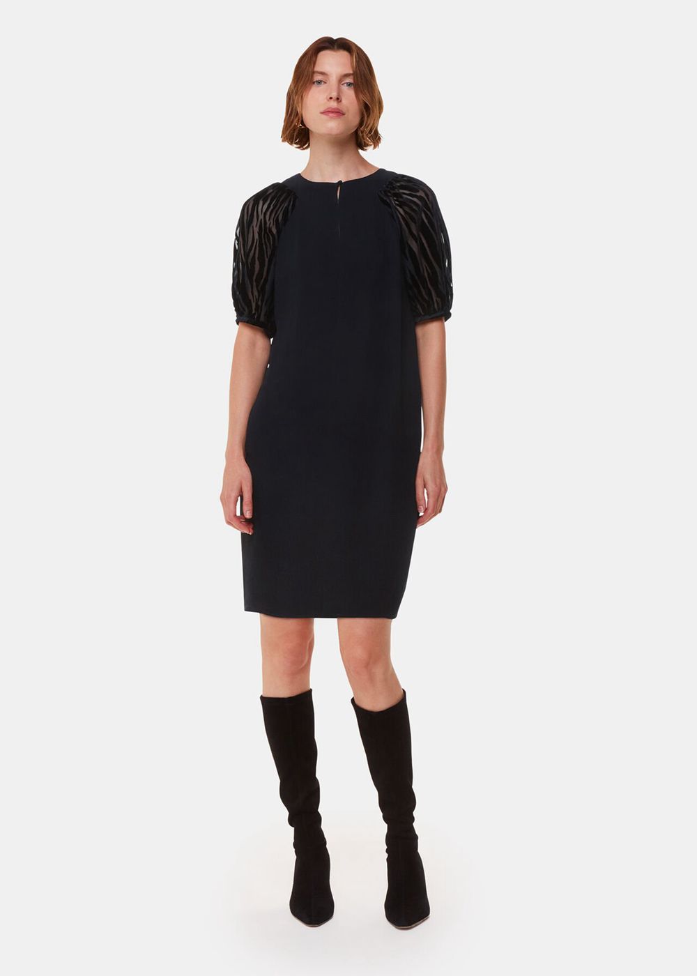 Whistles Lucy Zebra Velvet Sleeve Dress Black | US-75160LAOY