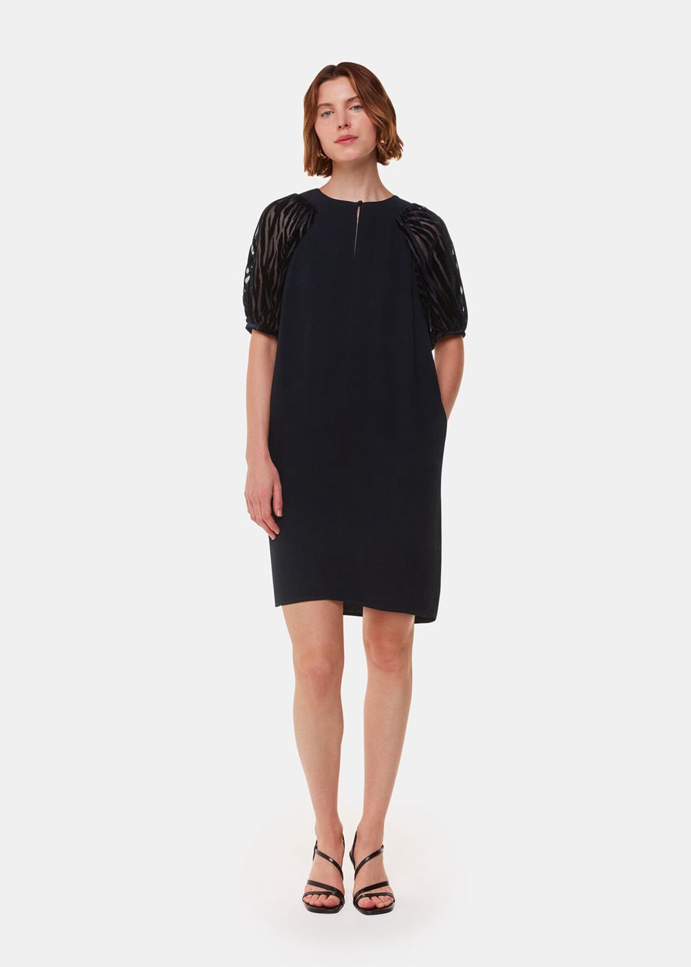 Whistles Lucy Zebra Velvet Sleeve Dress Black | US-75160LAOY