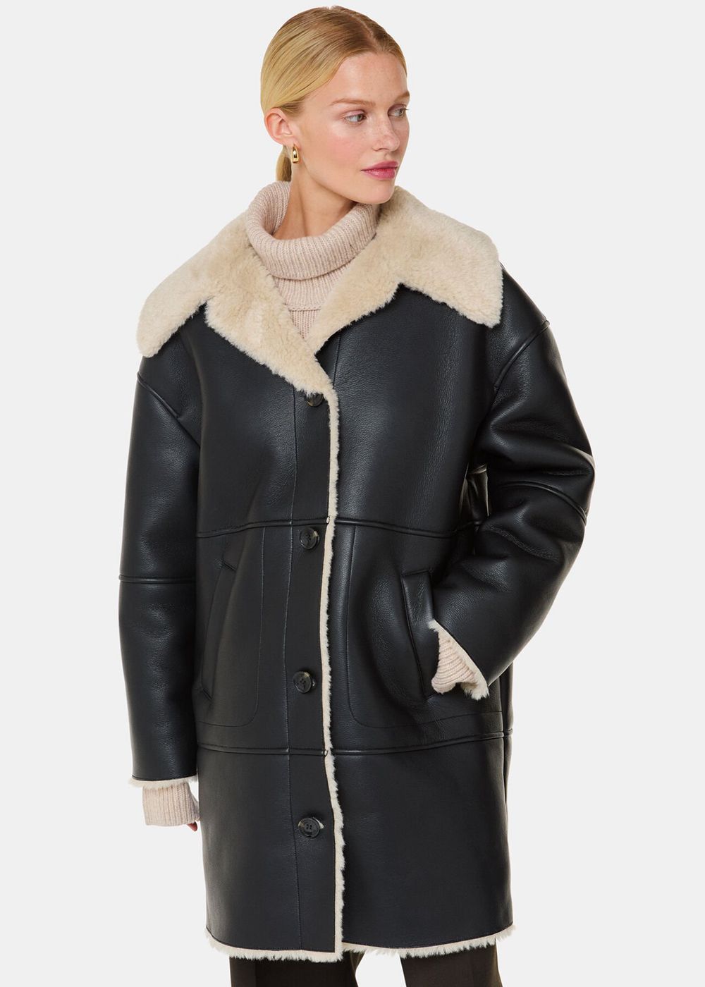 Whistles Luella Faux Fur Coat Black | US-43192USKE