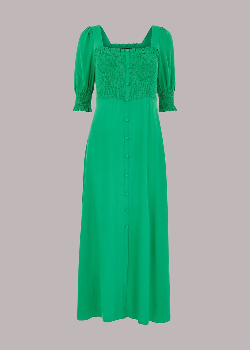 Whistles Luna Shirred Bodice Midi Dress Green | US-28640UPVC