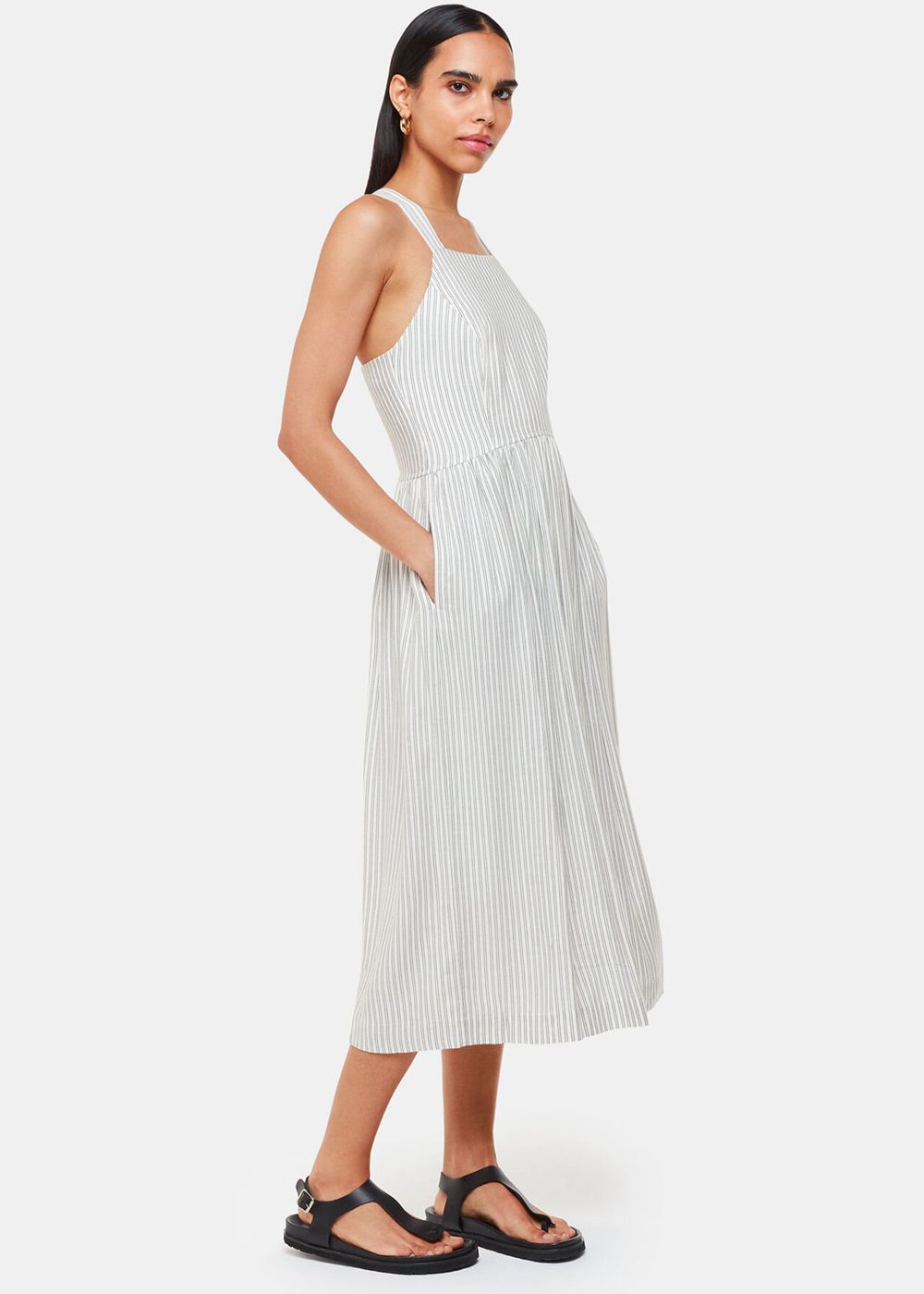 Whistles Luna Stripe Midi Dress White / Multicolor | US-70315OSEU