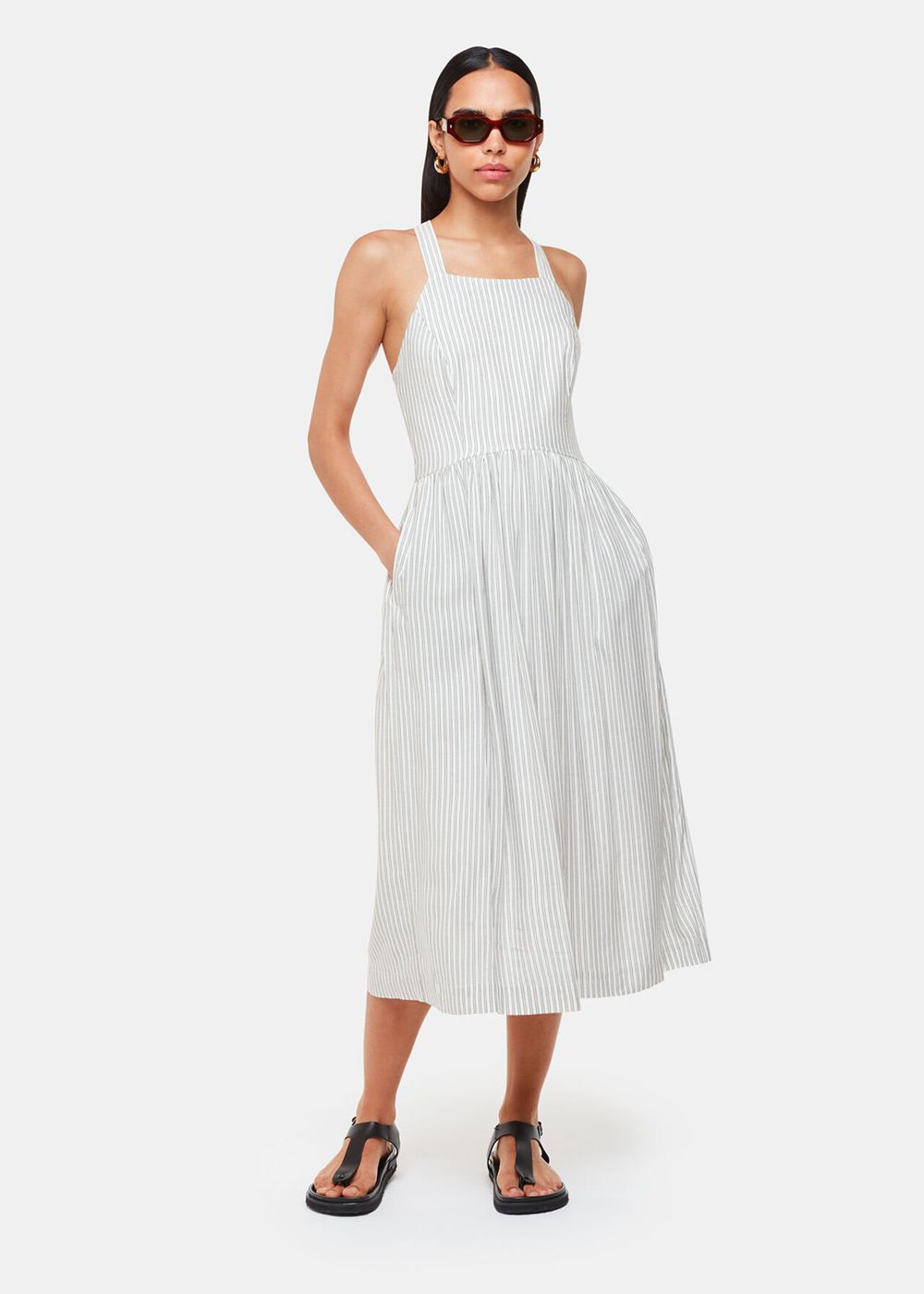 Whistles Luna Stripe Midi Dress White / Multicolor | US-70315OSEU