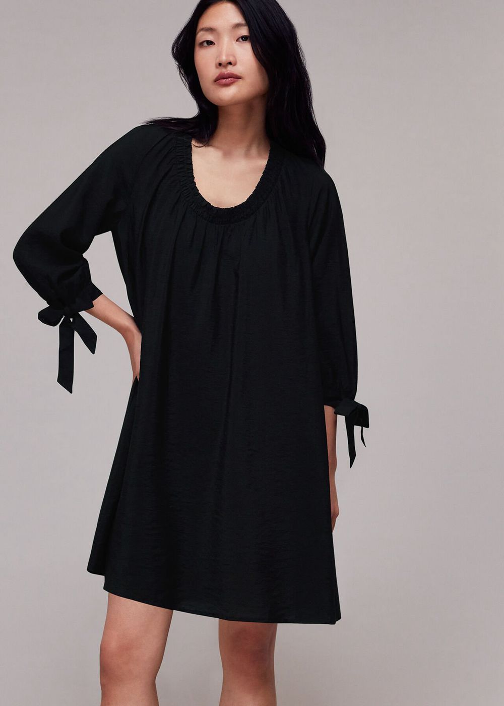 Whistles Lydia Gathered Trapeze Dress Black | US-46025PQMY