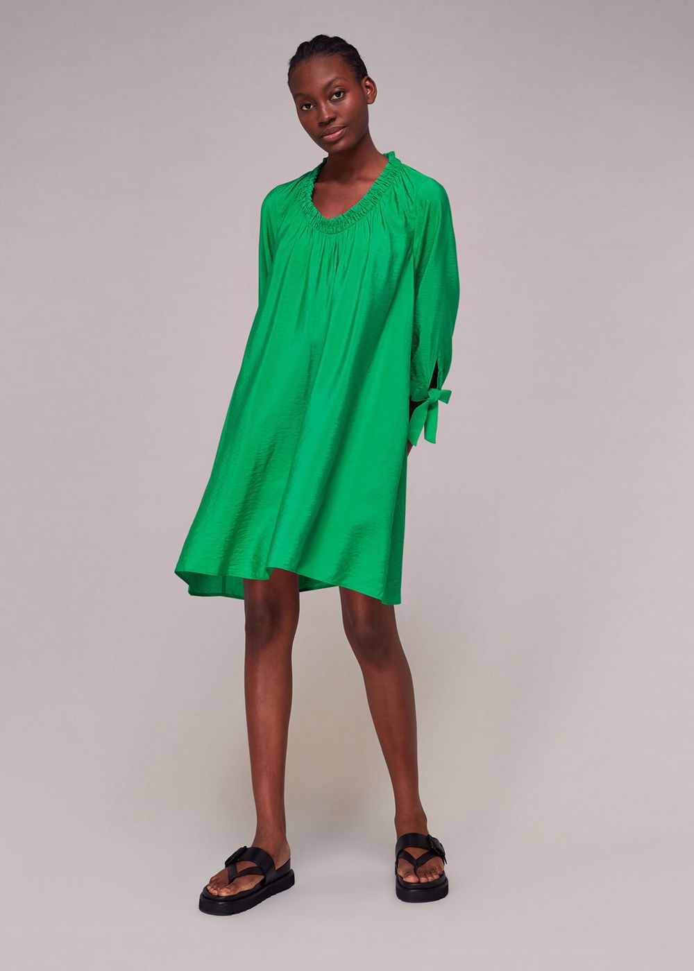 Whistles Lydia Gathered Trapeze Dress Green | US-70962UOWR