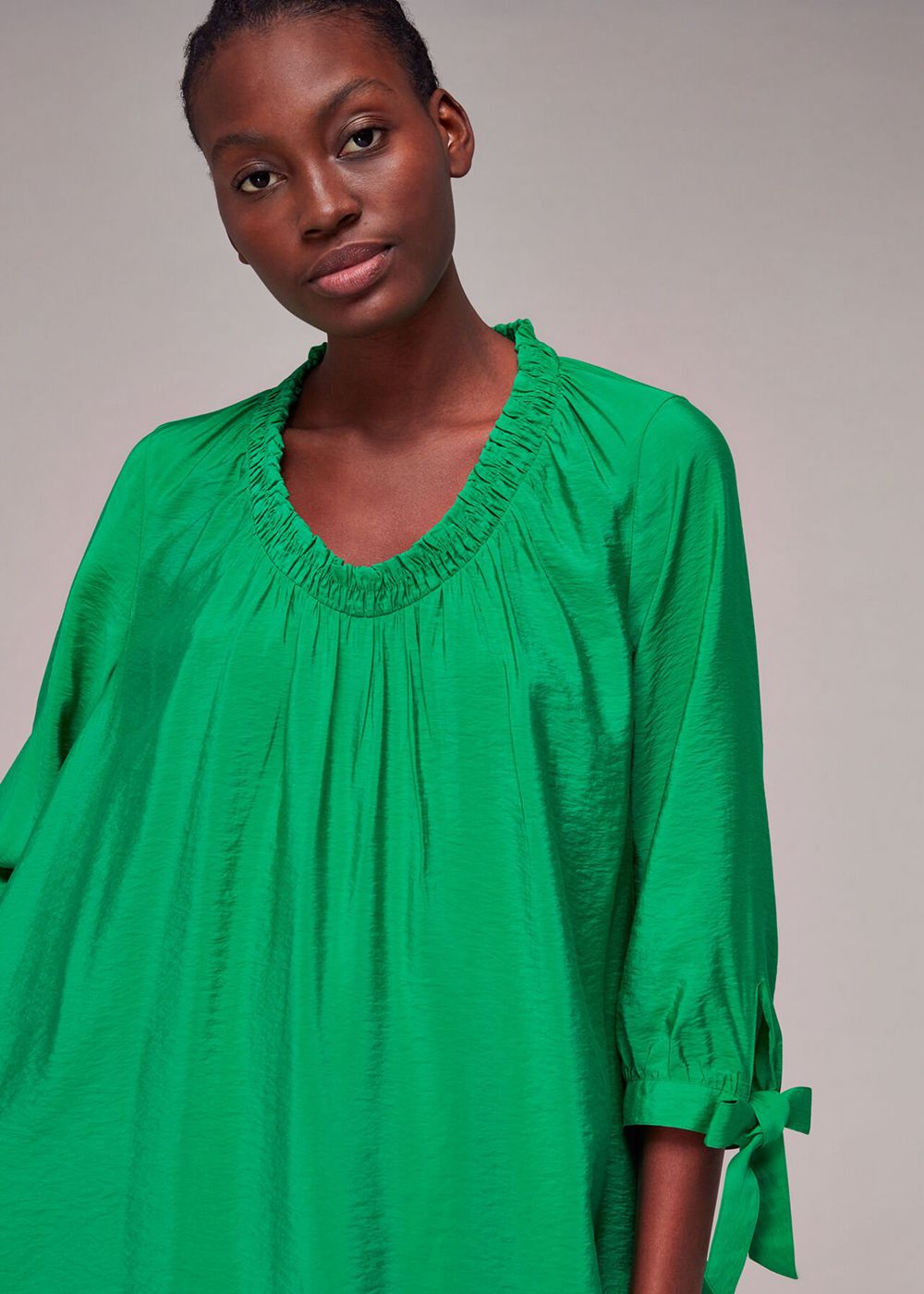 Whistles Lydia Gathered Trapeze Dress Green | US-70962UOWR