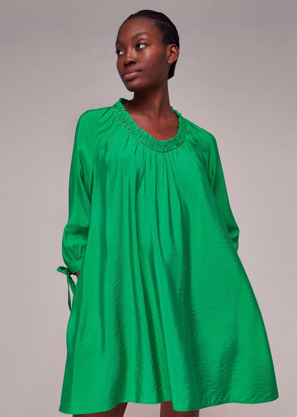 Whistles Lydia Gathered Trapeze Dress Green | US-70962UOWR