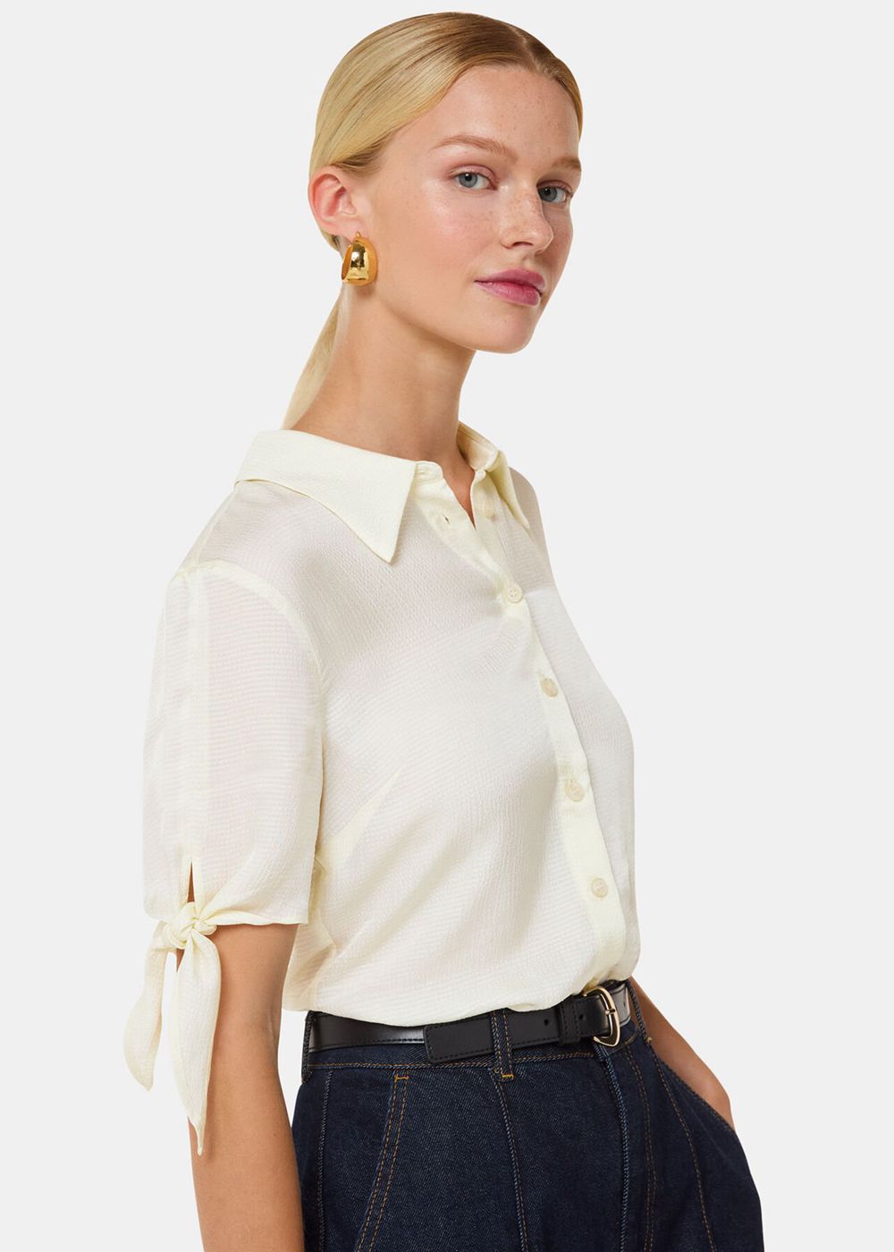 Whistles Lyla Bow Sleeve Shirts White | US-51876VBRQ