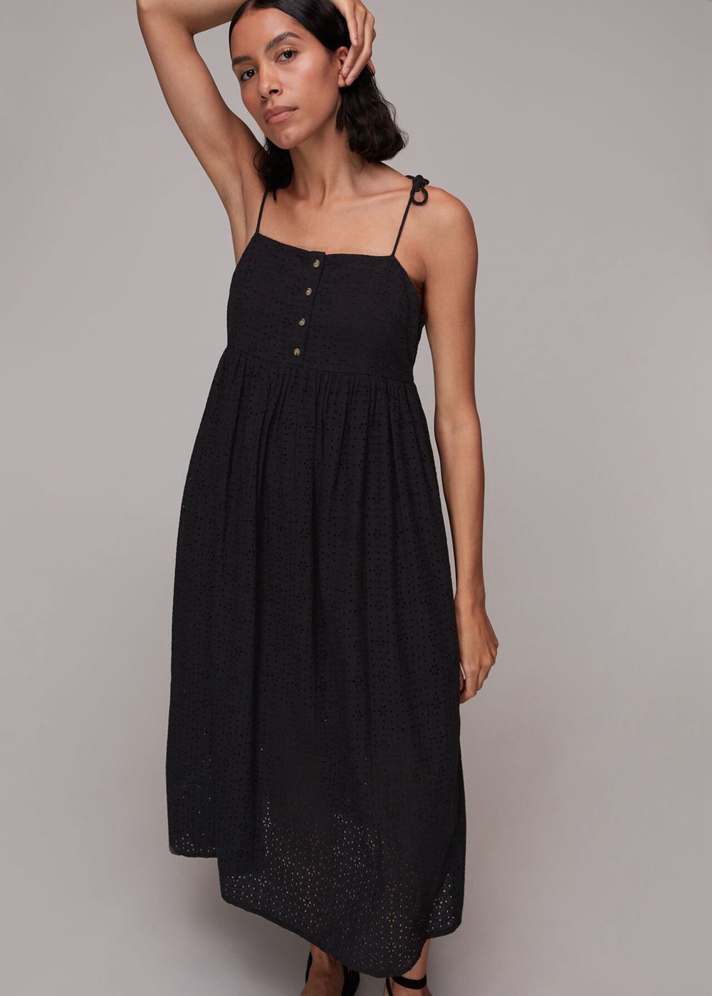 Whistles Mabel Broderie Midi Dress Black | US-42316ICZK