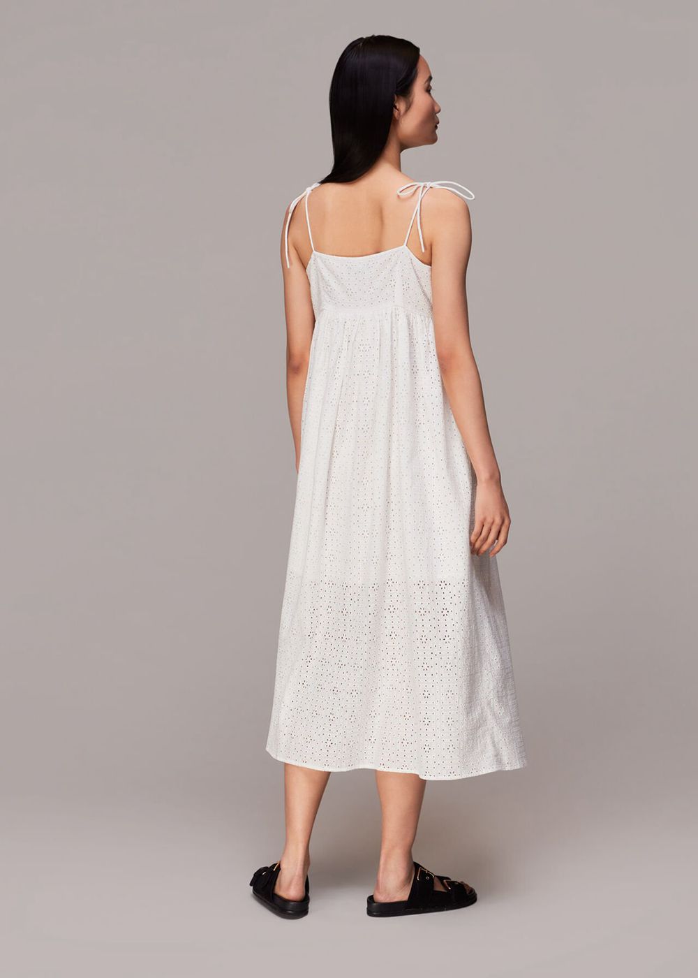 Whistles Mabel Broderie Midi Dress White | US-53219SEJU