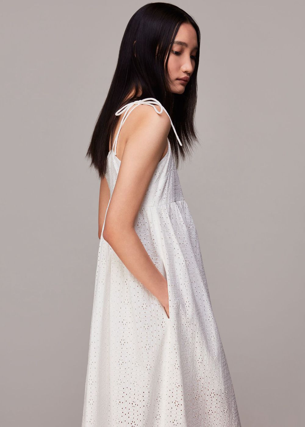 Whistles Mabel Broderie Midi Dress White | US-53219SEJU