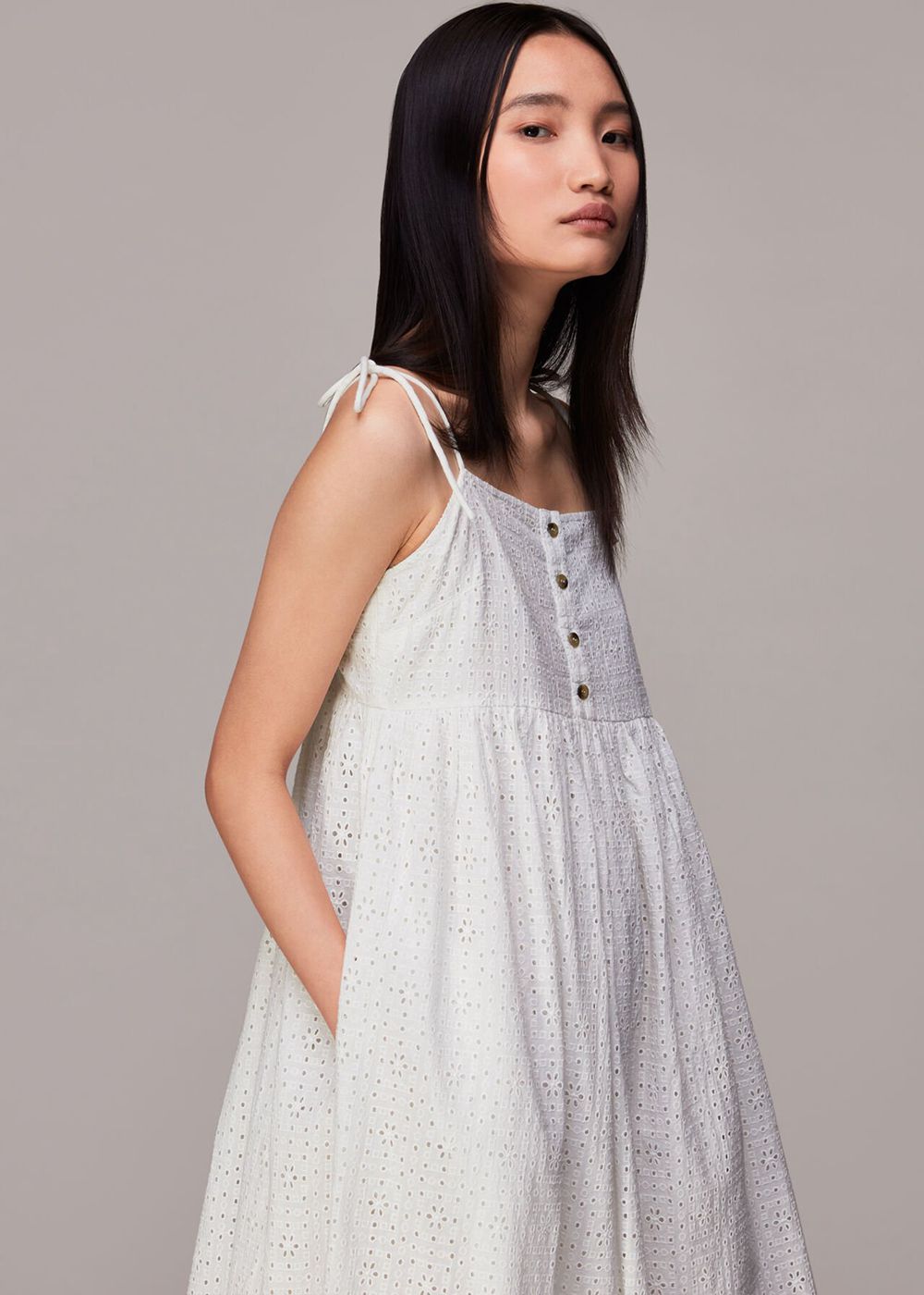 Whistles Mabel Broderie Midi Dress White | US-53219SEJU