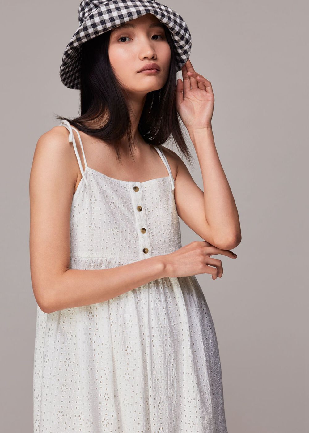 Whistles Mabel Broderie Midi Dress White | US-53219SEJU