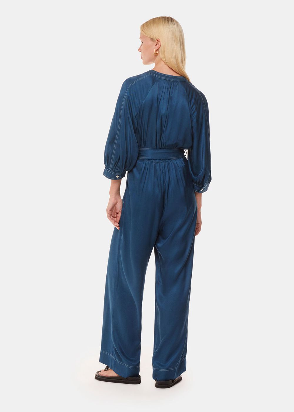 Whistles Mabel Topstitch Jumpsuit Blue | US-51307HEWY