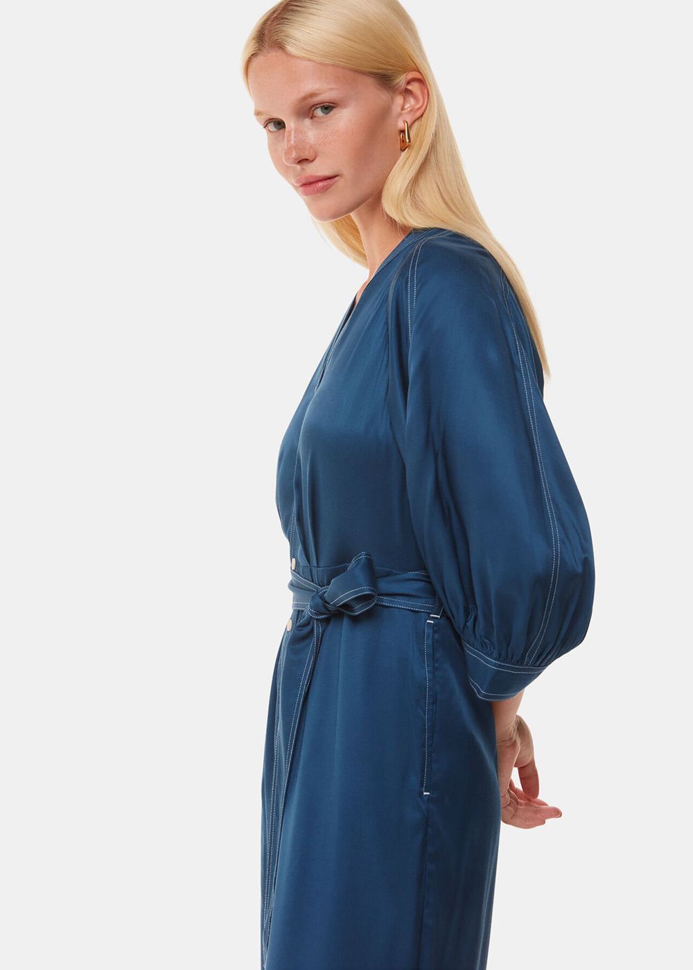 Whistles Mabel Topstitch Jumpsuit Blue | US-51307HEWY