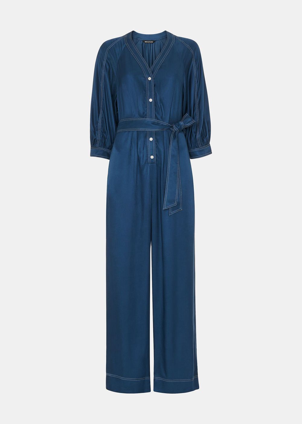 Whistles Mabel Topstitch Jumpsuit Blue | US-51307HEWY