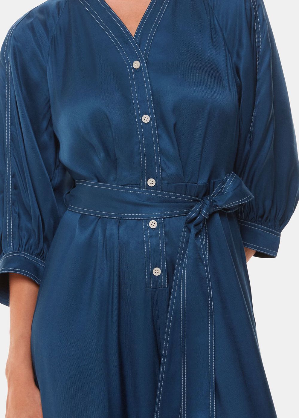 Whistles Mabel Topstitch Jumpsuit Blue | US-06528FTGP